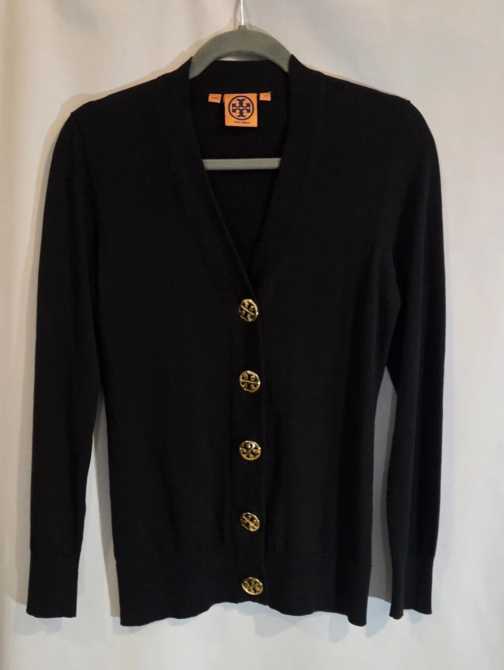 Tory Burch Black Cardigan with Gold Logo Buttons